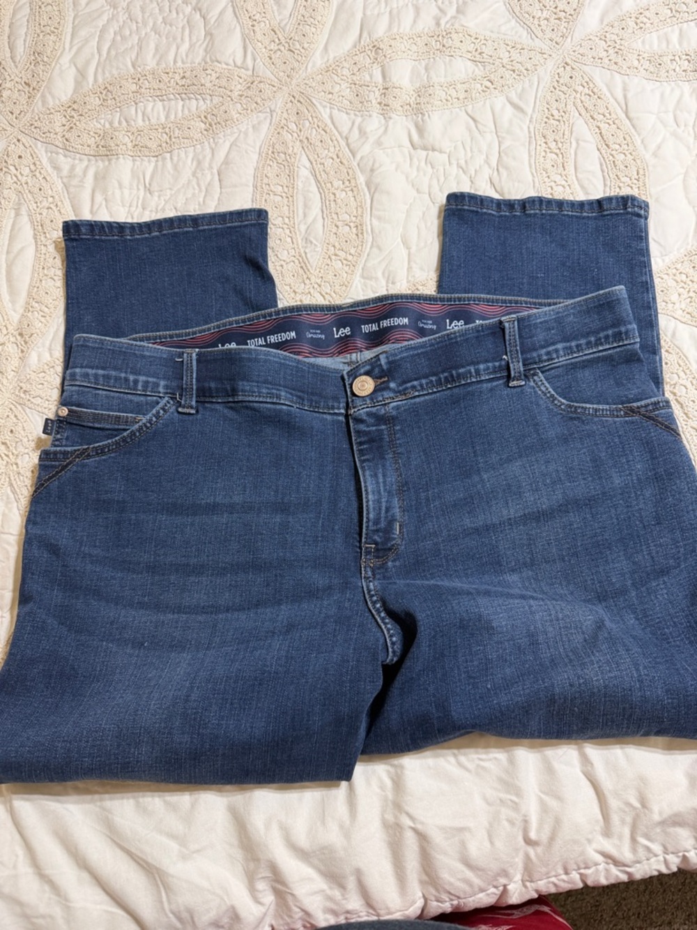 Lee "Total Freedom" Straight Leg Petite Jeans in Medium Indigo Wash